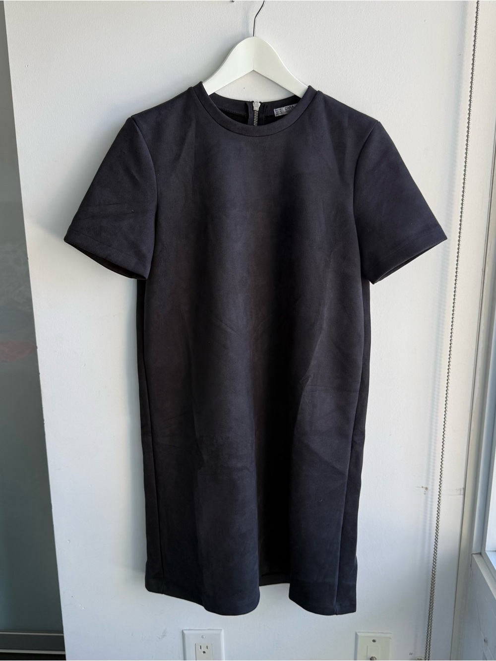 ZARA Collection Faux Suede Gray Crewneck Dress